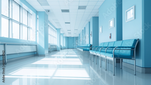 Blue chair in hospital waiting room.