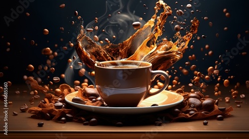 Splash a Cup off Brown Coffe with Dark Background