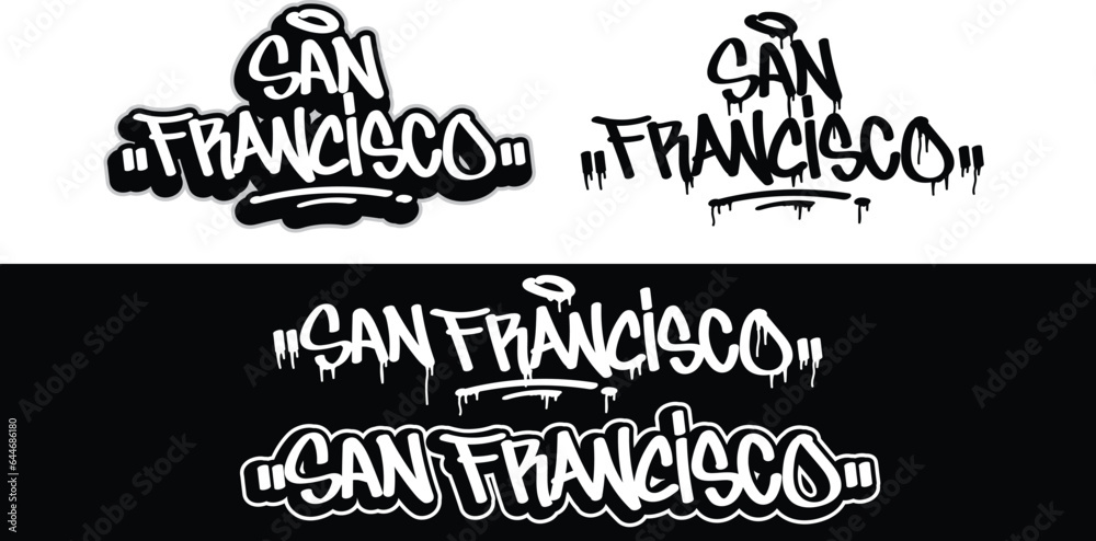 San Fransisco text in graffiti tag font style. Graffiti text vector illustrations.