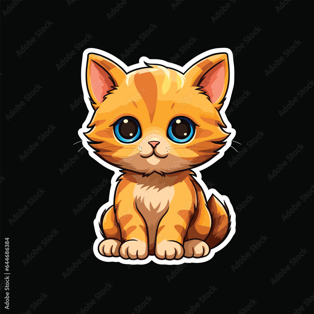 Obraz premium realistic cute cat sticker design for print, Isolated on black background, digital vector graphic.