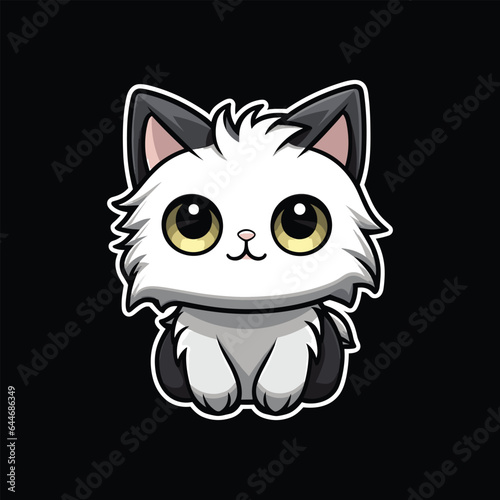 realistic cute cat sticker design for print, Isolated on black background, digital vector graphic. © HASIBUL