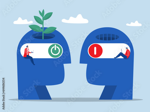 Big head human think growth mindset different fixed mindset concept vector
