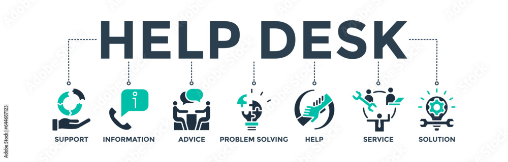 Help desk banner web icon vector illustration concept with icons of support, information, advice, problem-solving, help, service, and solutions