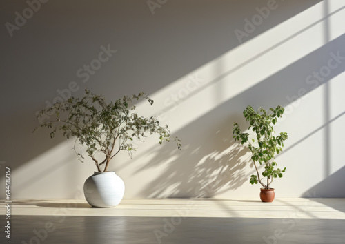 2 Beautiful indoor plants   growing in the sunlight  in a of light-filled space