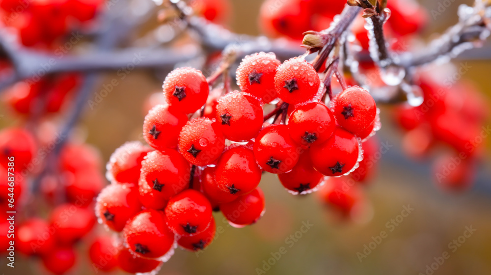 Berries covered with morning frost, signaling the approach of winter. Berries covered with morning frost, signaling the approach of winter.