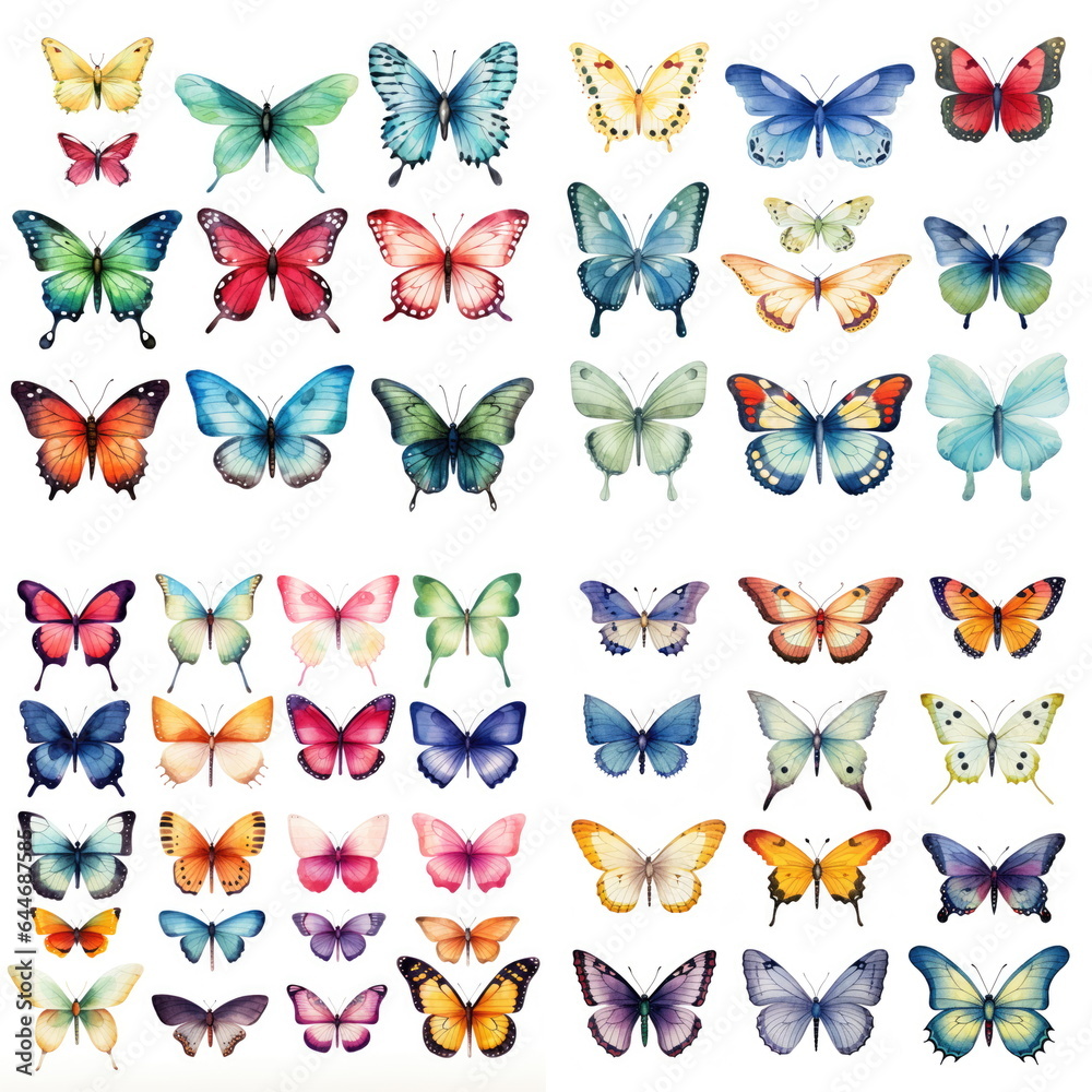Fototapeta premium Watercolor set of painted butterflies