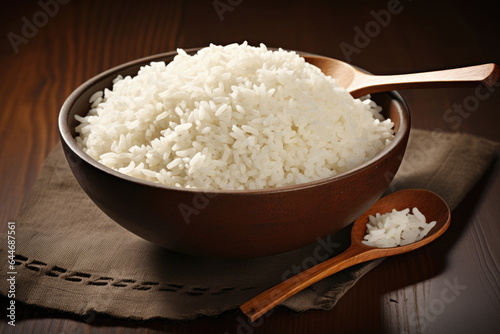 Rice in a bowl on table