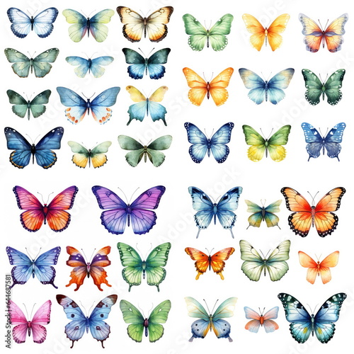 Watercolor set of painted butterflies