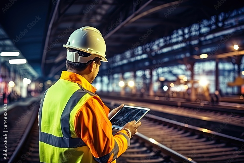 Engineer using tablet for work, data analysis Engineer using tablet for work, data analysis