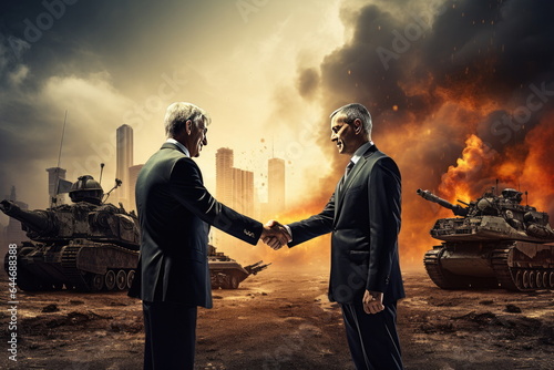 Business Man Shake hand, war background
