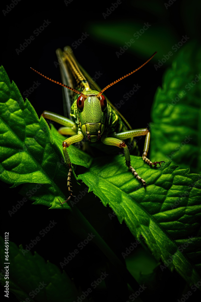 Fototapeta premium grasshopper on the grass, generative ai