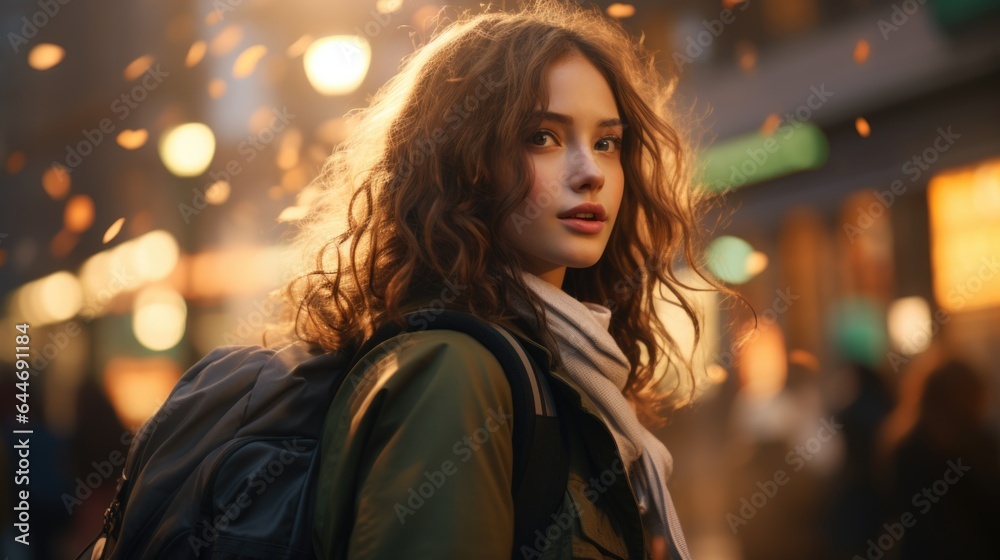 portrait of a woman in night city portrait of a woman in night city