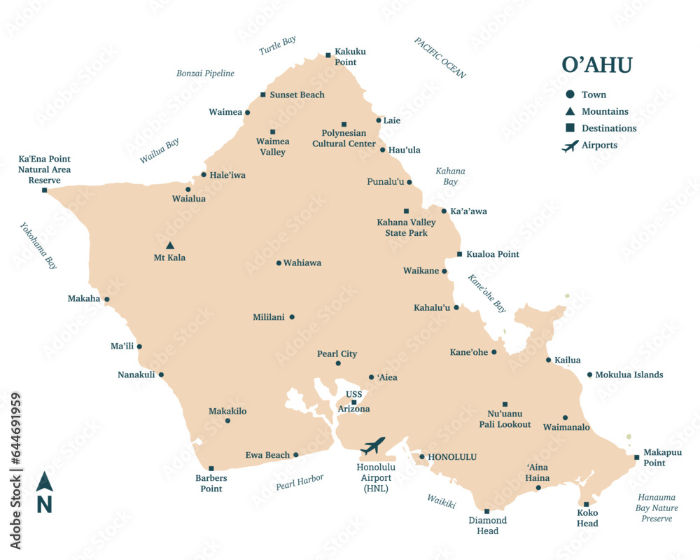 Obraz premium Oahu Hawaii Island vector map design