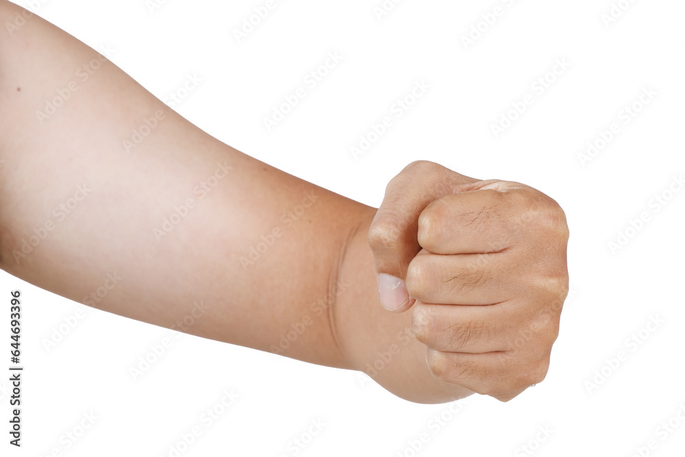 Male asian hand gestures isolated over the white background. Fist. Male asian hand gestures isolated over the white background. Fist.