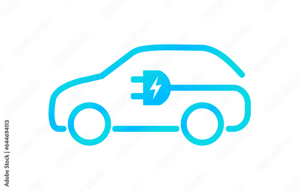 Electric car icon with plug. EV car. Eco friendly vehicle concept. Vector illustration Electric car icon with plug. EV car. Eco friendly vehicle concept. Vector illustration