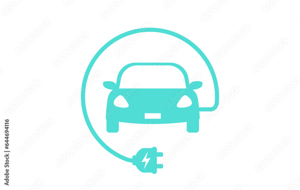 Electric car with plug. Electric vehicle icon isolated on white background. Vector illustration.