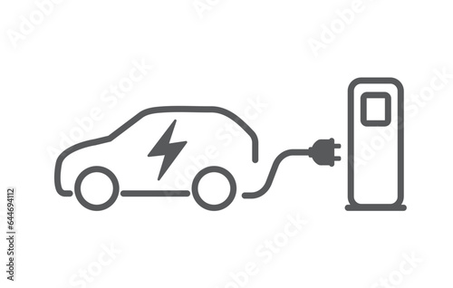 Electric car with a charging station. Ev car. environment care concept. Vector illustration.