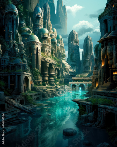 Lost temple under a cave  Dark fantasy game concept art  Hindu art and architecture.