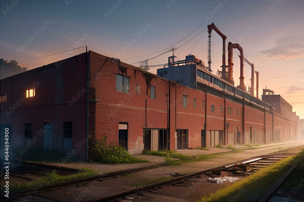 夕暮れの廃工場