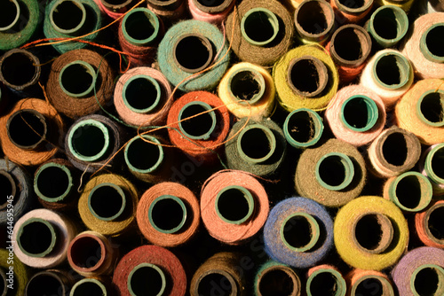 Close up old vintage thread coils multicolored © ahmadfaiz