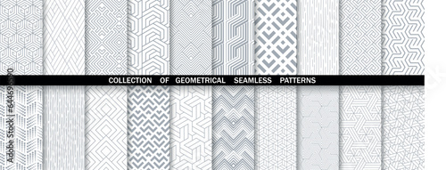 Geometric set of seamless gray and white patterns. Simpless vector graphics.