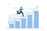concept of progress or increasing success, steps forward to develop a business, journey to achieve a goal, career path, businessman's climbing growth graph and graph with stairs to success.