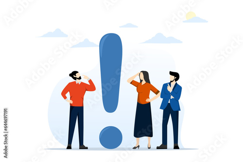big exclamation mark concept for important information, answer or solve a problem, risk warning, attention or punctuation mark, business man thinking big problem exclamation mark. vector illustration.