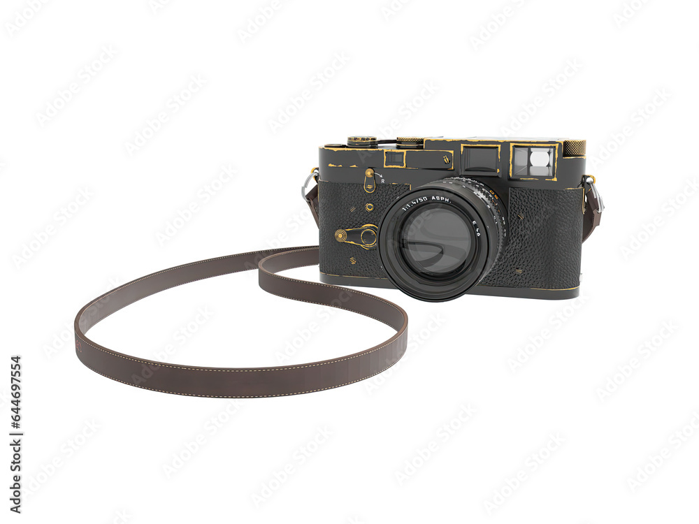 3D computer-rendered illustration of a vintage rangefinder film camera isolated on white.