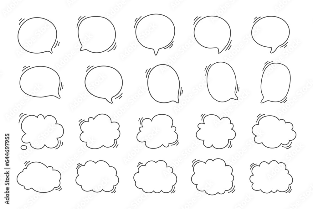 Obraz premium Hand drawn text box. Cute cartoon style talking dialogue.