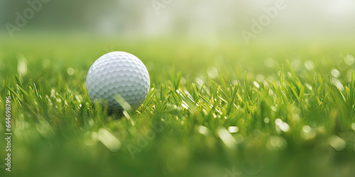 Close-up of a golf ball in a grass on the golf field