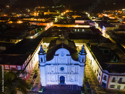 Bilde på lerret erial view at night over Cathedral of Santa Rosa de Copán in Honduras