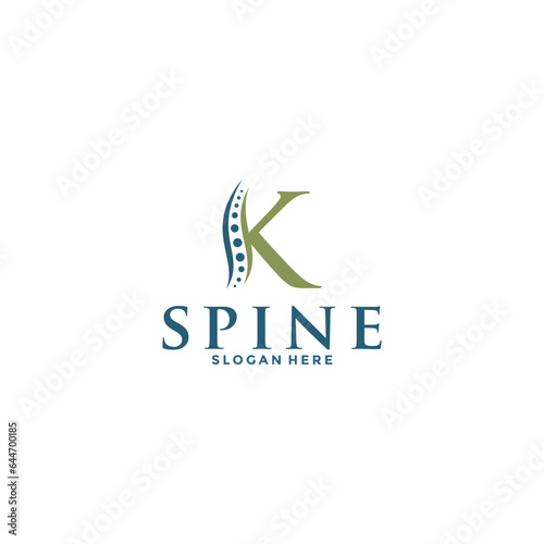 initial Letter K and spine logo vector, Chiropractic Logo design icon template