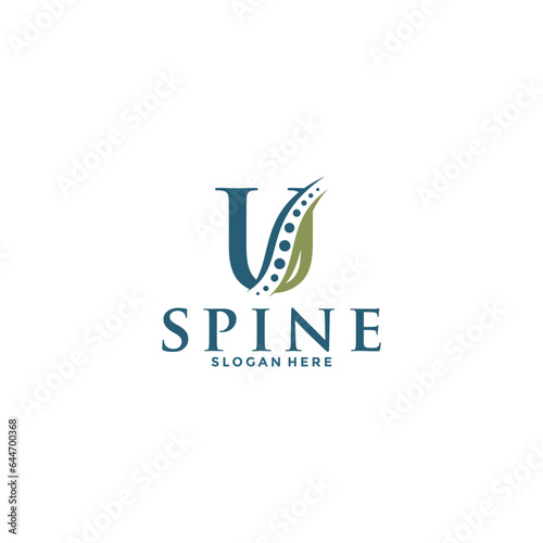 initial Letter U and spine logo vector, Chiropractic Logo design icon template