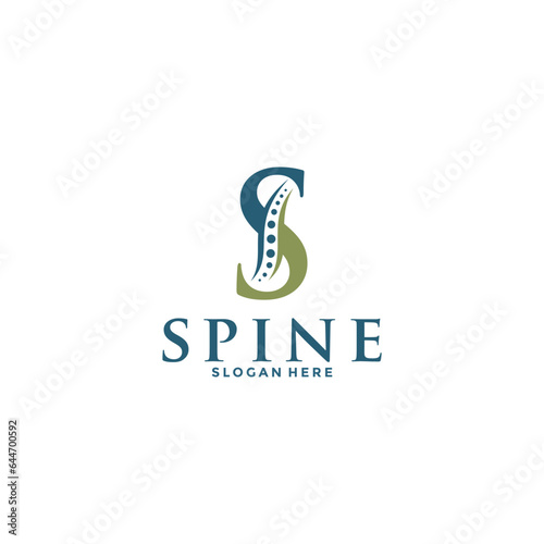 initial Letter S and spine logo vector, Chiropractic Logo design icon template