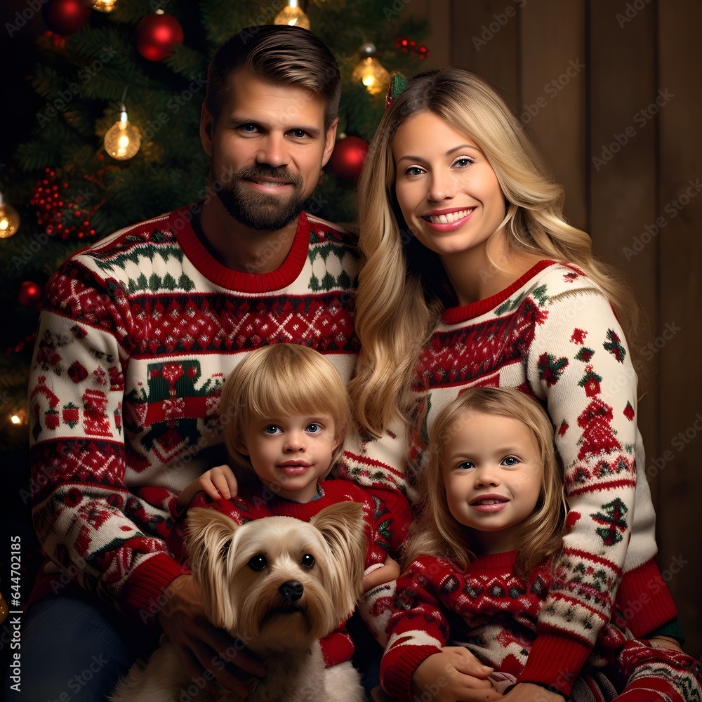 The photo of happy family in chrismas The photo of happy family in chrismas