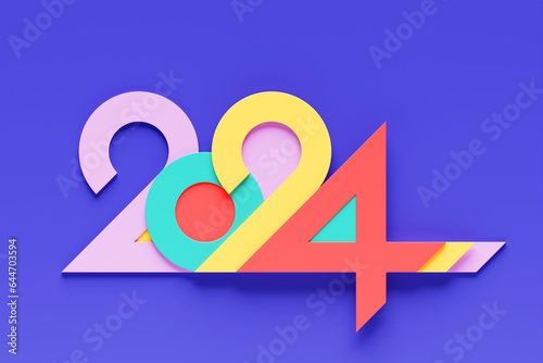 3D illustration inscription 2024 on a blue background. Changeability of years. Illustration of the symbol of the new year.