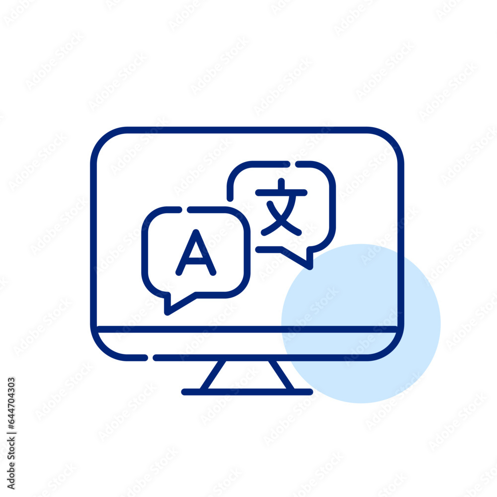 Language translation service on a desktop computer. Pixel perfect, editable stroke icon