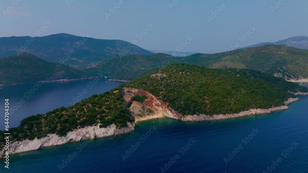 A cinematic aerial shot of the island Ithaca in Greece. A cinematic aerial shot of the island Ithaca in Greece.
