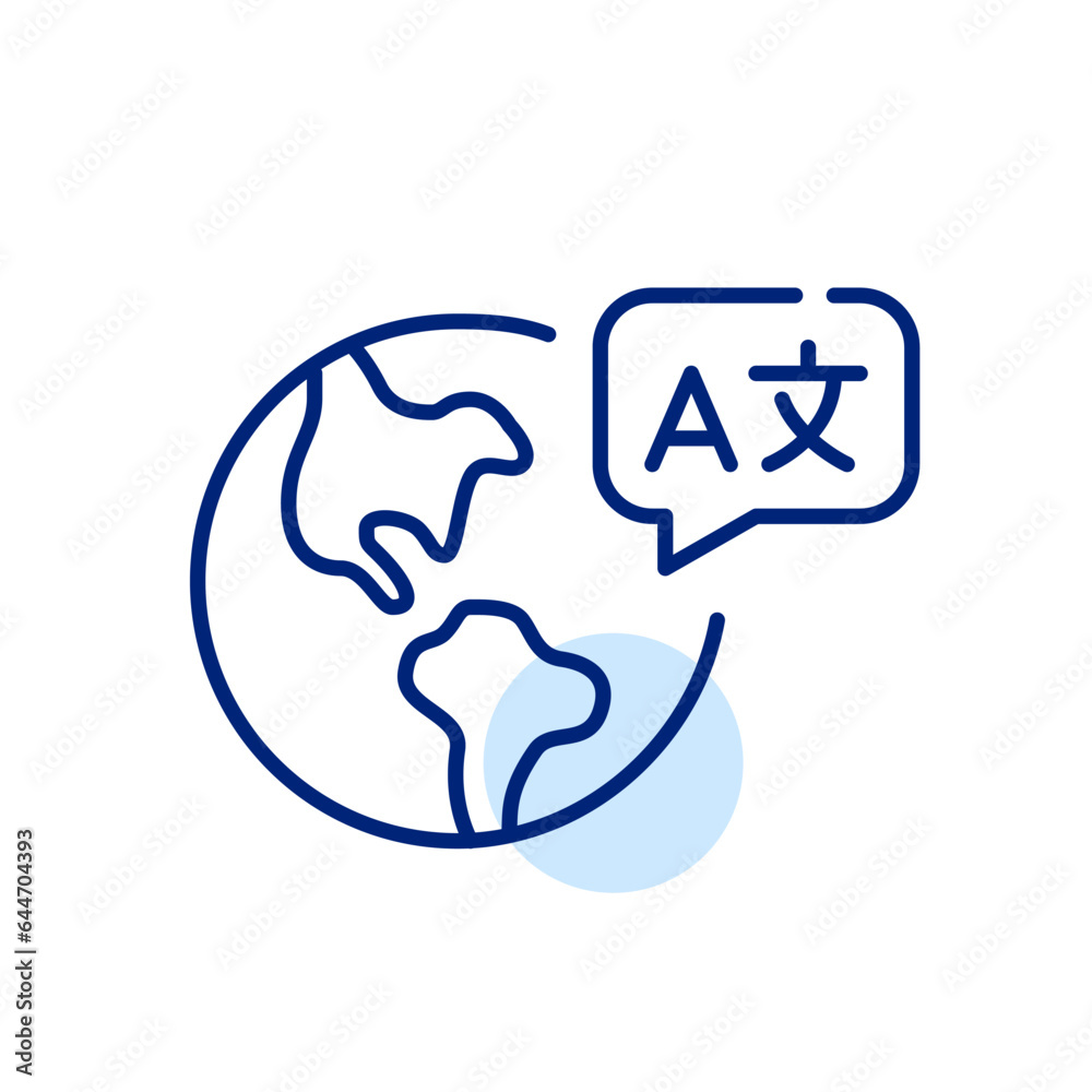 Fototapeta premium Earth globe with translation symbol. World communication. Pixel perfect, editable stroke icon
