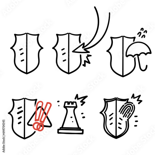 hand drawn doodle Set of Defense Related Vector illustration