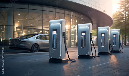 Modern electric vehicle chargers for charging car photo