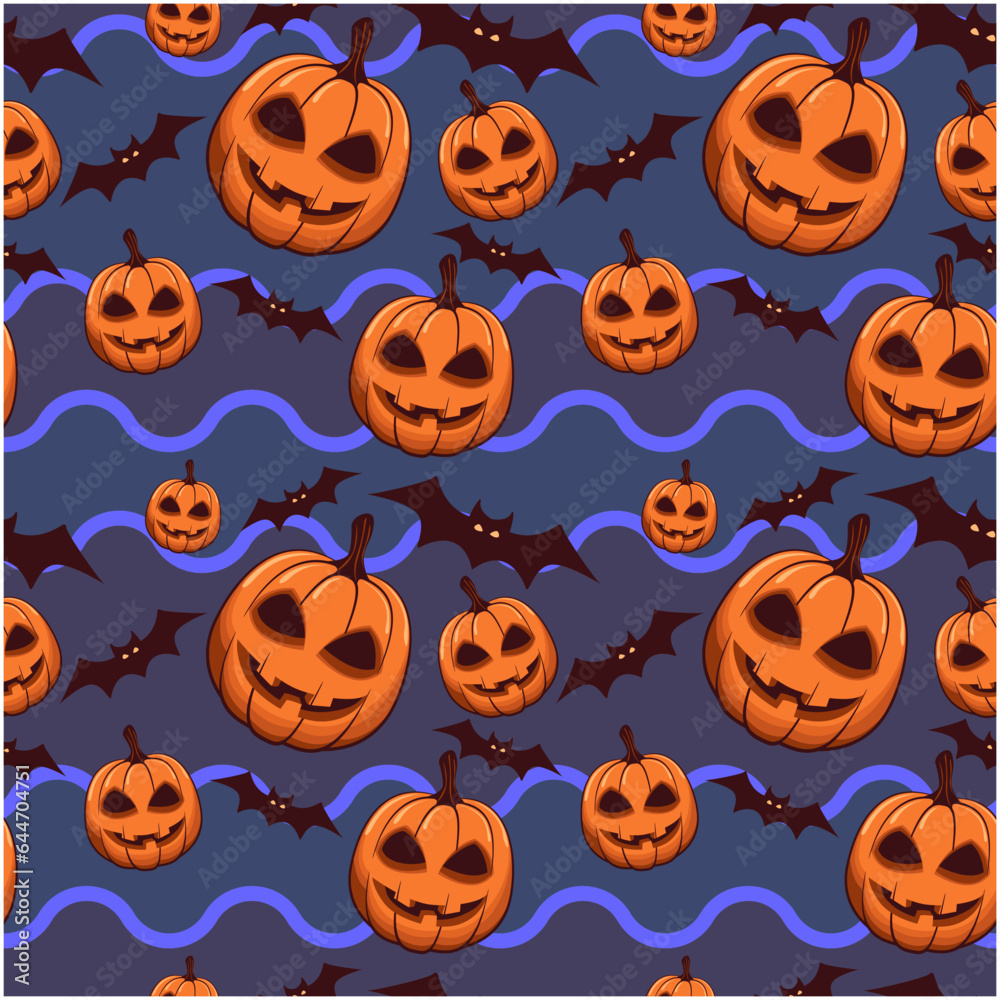 seamless flowing vector pattern, cartoon and illustration of halloween pumpkins and bats seamless flowing vector pattern, cartoon and illustration of halloween pumpkins and bats