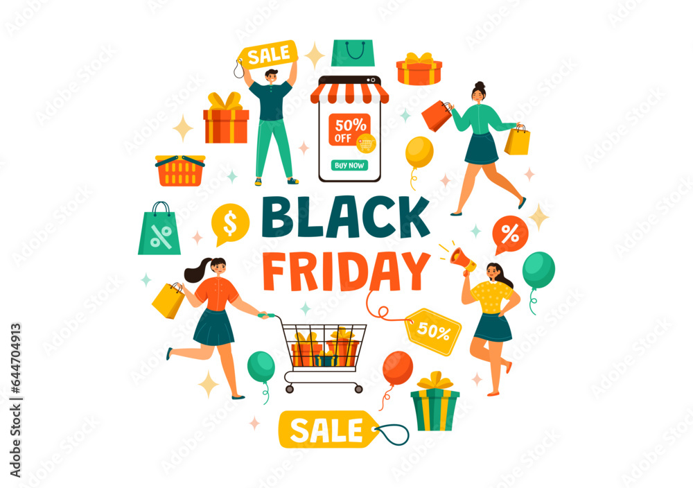 Black Friday Sale Event Vector Illustration with Shopping Bags and Big Promotion Discount in Flat Cartoon Hand Drawn Background Design Templates Black Friday Sale Event Vector Illustration with Shopping Bags and Big Promotion Discount in Flat Cartoon Hand Drawn Background Design Templates