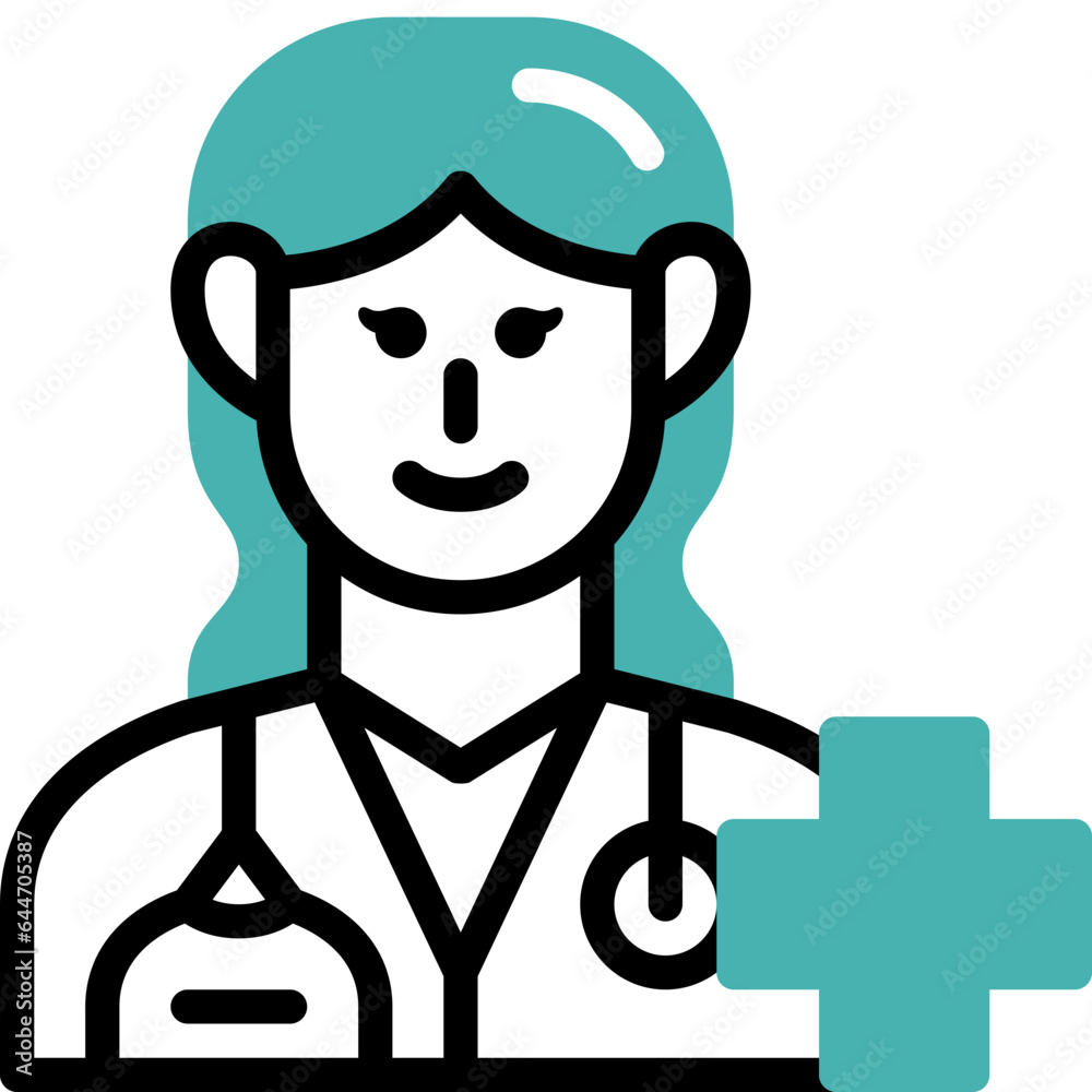 woman doctor flat line icon