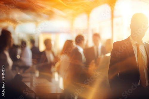 Blurred business people at a conference and event. An abstract, elegant design with modern patterns, vibrant colors, and a stylish visual aesthetic, ideal for web concepts and creative graphic art