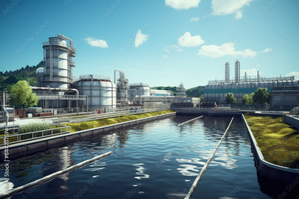 Obraz premium Commercial industrial structure and industrial plant. A complex network of factories, technology, and environmental considerations in the world of manufacturing