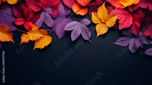 A dark background with room to copy, showcasing a colorful autumn concept. Generative AI