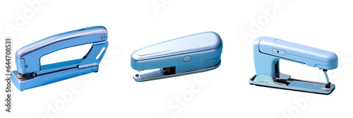 a blue and metal stapler made of plastic transparent background