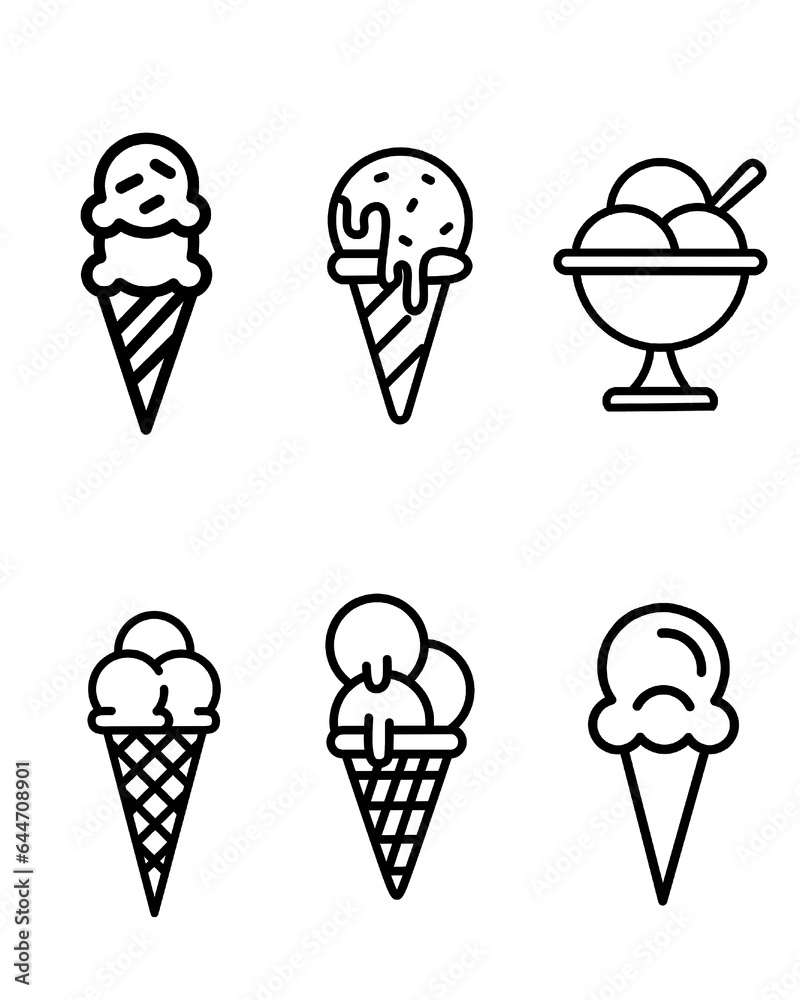 Vector set of simple linear icons. Ice cream logo, set of ice cream icons, such as parfait, frozen yogurt, ice cream sundae, vanilla, chocolate Vector set of simple linear icons. Ice cream logo, set of ice cream icons, such as parfait, frozen yogurt, ice cream sundae, vanilla, chocolate