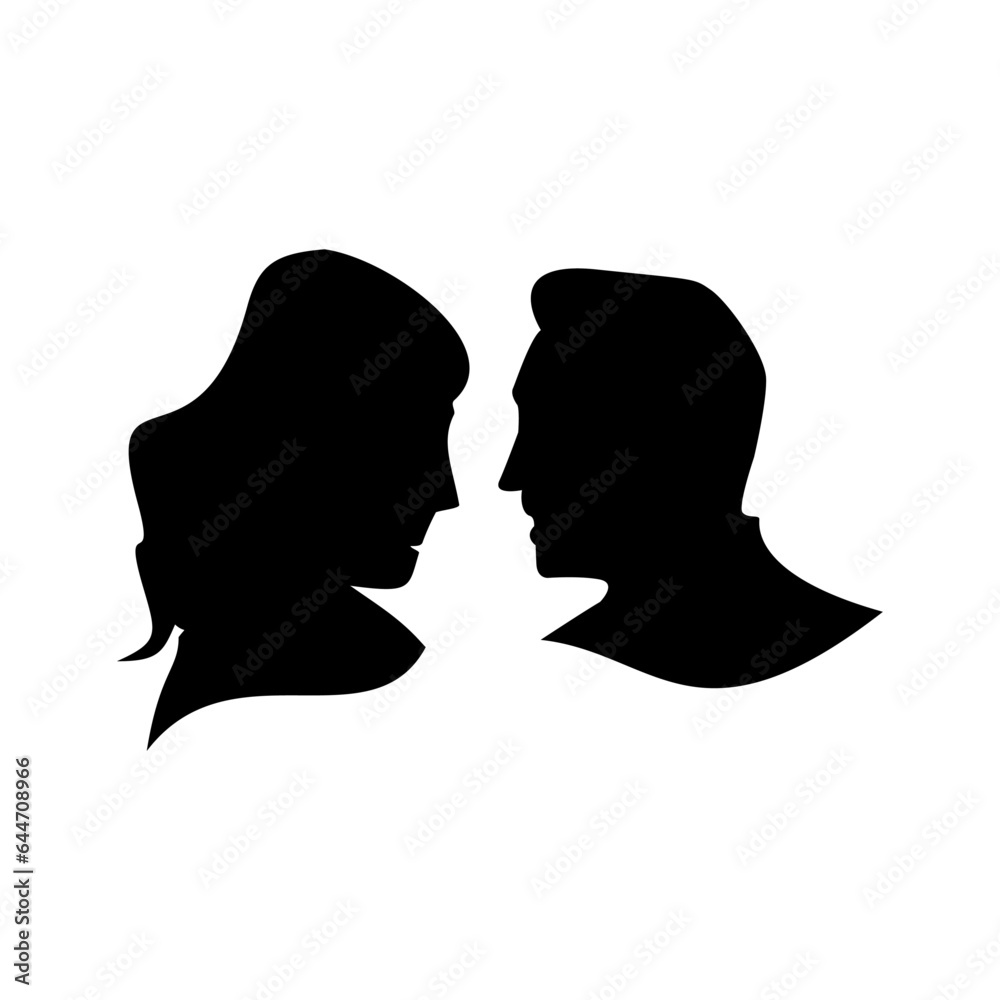 Man and woman silhouette face to face — vector